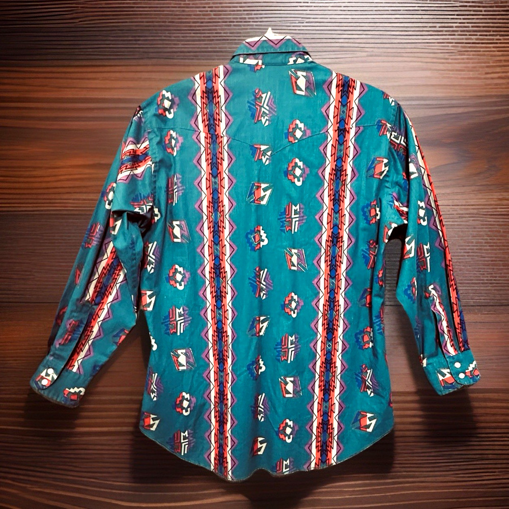 VTG Wrangler Brushpopper Shirt 16.5 *READ 34, X-Long Tails Aztec Southwest - Picture 11 of 14